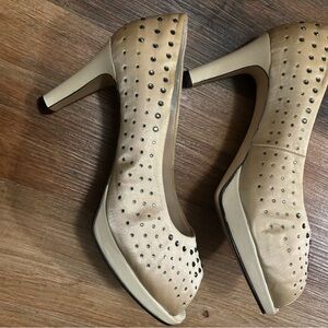 Elegant Beige Studded Heels